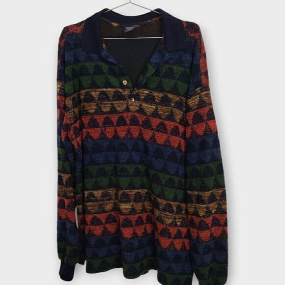 Vtg Focus Golf Mens Sweater‎ Sz XL Italy Multi Color Wool Preppy 70s - Picture 1 of 11